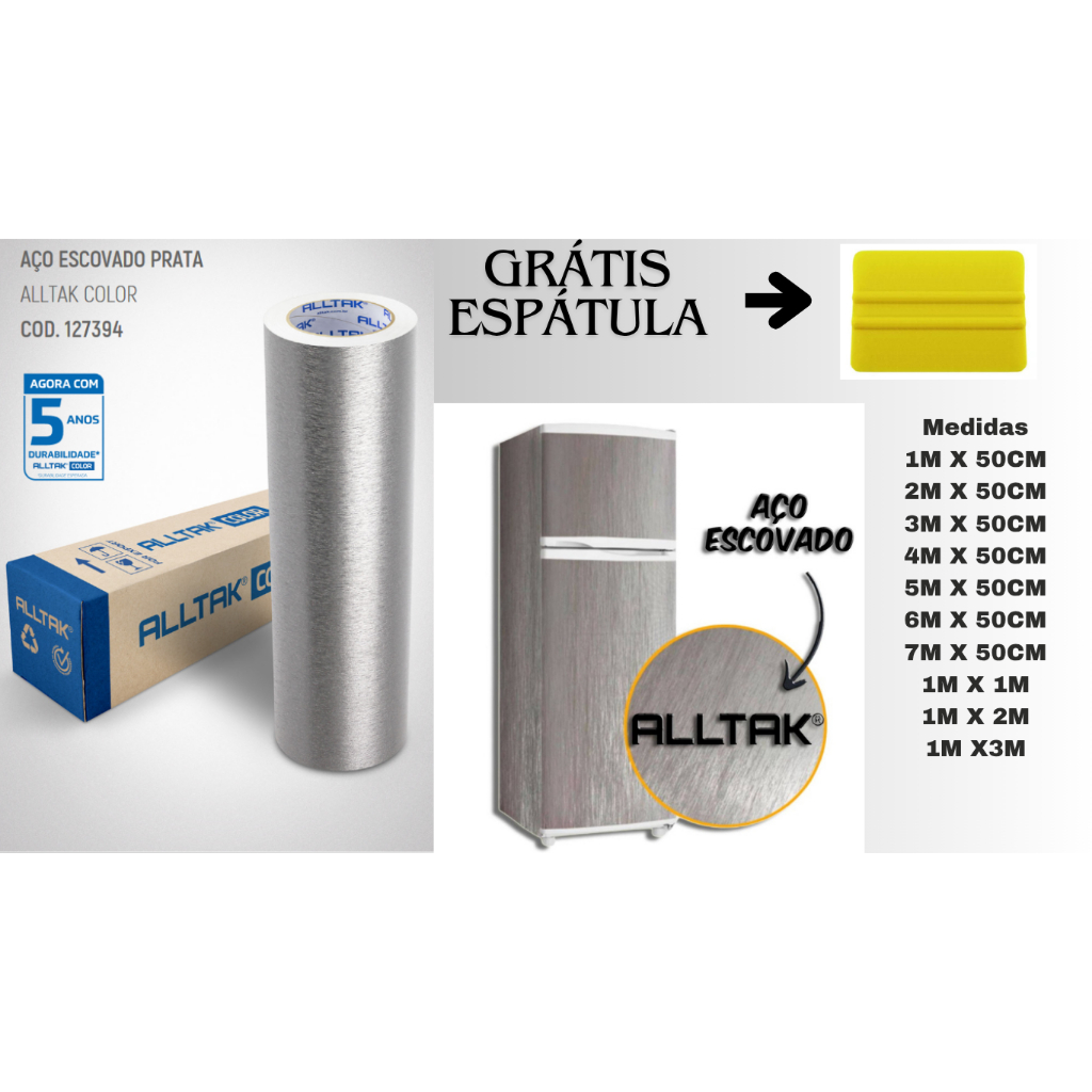 Película Adesiva Aço Escovado Alltak – Contact Vinílico Lavável para Geladeira, Móveis e Mesa em Oferta na Shopee