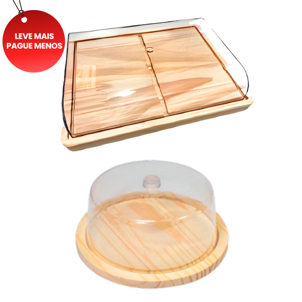 OFERTA 6.6 KIT 2pçs Porta Frios MÉDIO (21X16,5CM), Boleira de Madeira NATURAL Cozinha, Mesa posta