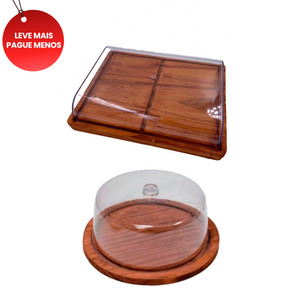OFERTA 6.6 KIT 2pçs Porta Frios Médio (21X16,5CM), Boleira de Madeira RUSTICO café da manha, Cozinha