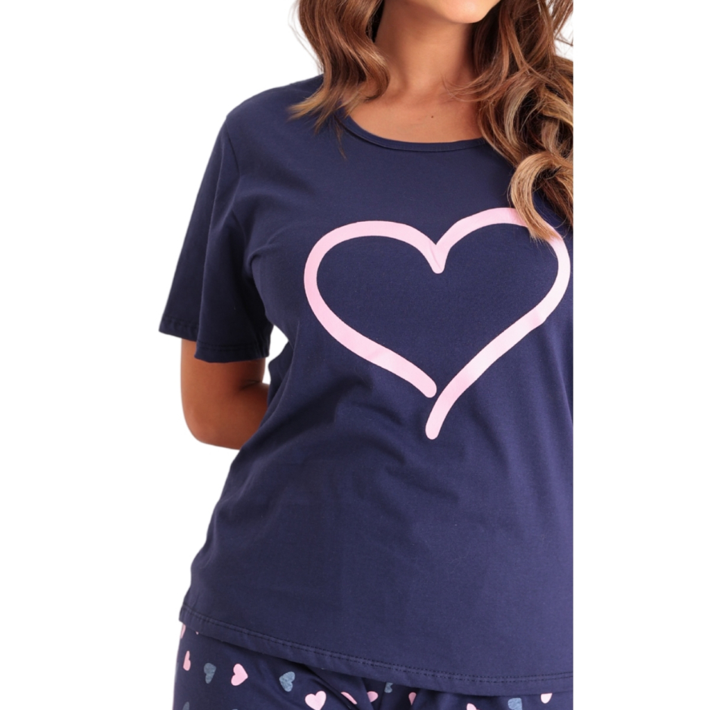 Pijama Feminino Algodão Estampado Confortável Soltinho Short e Blusa