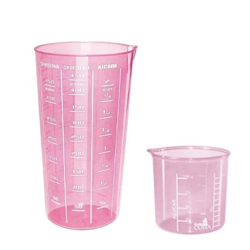 Kit 2 Copos Medidores Rosa Graduado de 500ml e 100ml