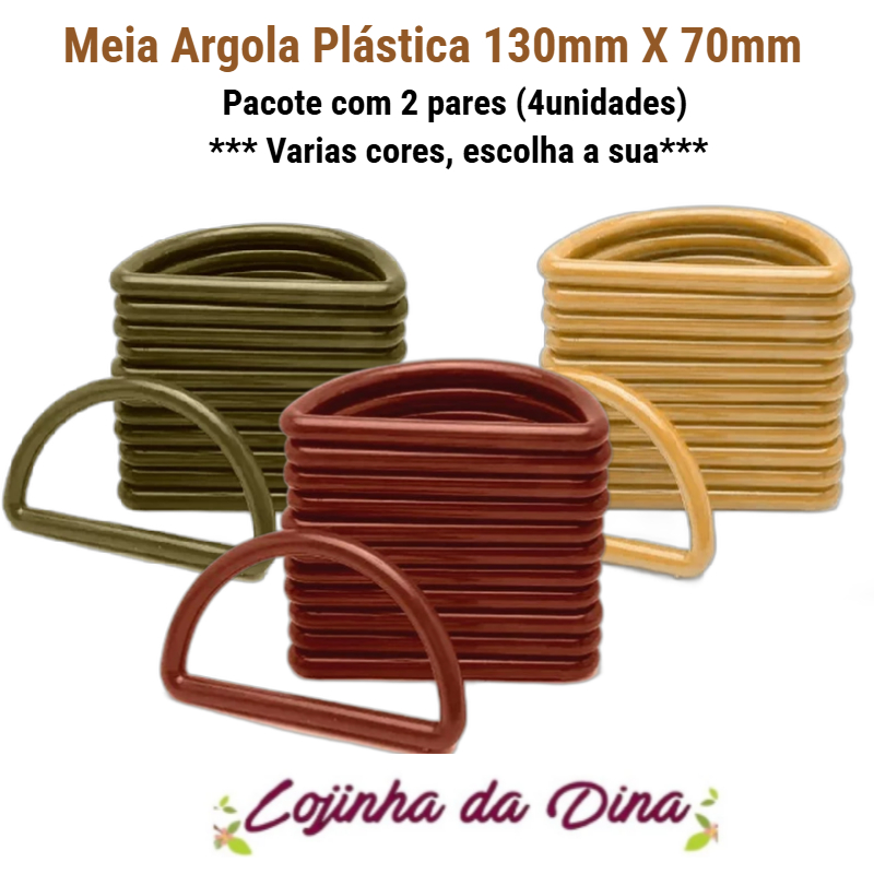 Meia Argola Acrílica 130x70mm Alça de Bolsa Acessórios e Artesanato em Geral 2 pares - 4 unidades