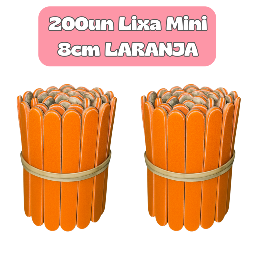 200un Mini Lixa 8cm cor LARANJA para Manicure Pedicure Clinica de Estética Descartavel