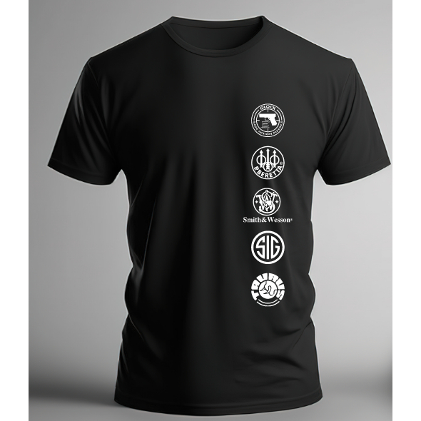 Camiseta T-shirt 100% Algodão Manga Curta Camisa Atirador Glock Smith Wesson Beretta Sig Sauer Taurus