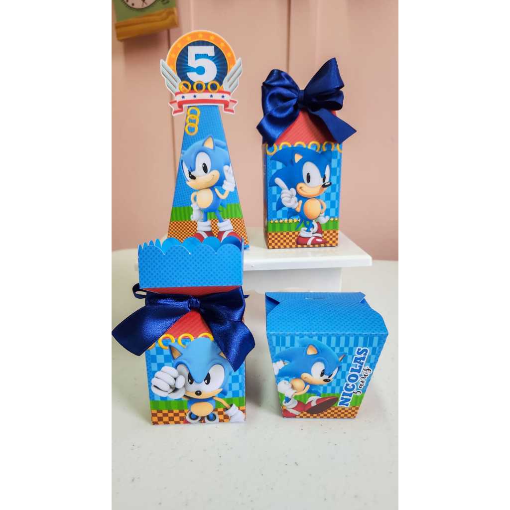 KIT FESTA ECONÔMICO SONIC Caixinhas Personalizadas | Lembrancinhas | Festa | Aniversários | Caixa Milk Pirâmide