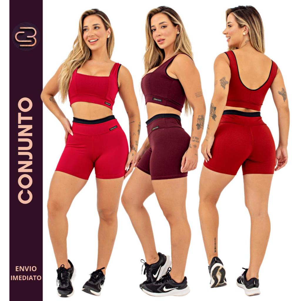 Conjunto Fitness Feminino Academia Short e Top  Forro Duplo  Treino Zero Transparência