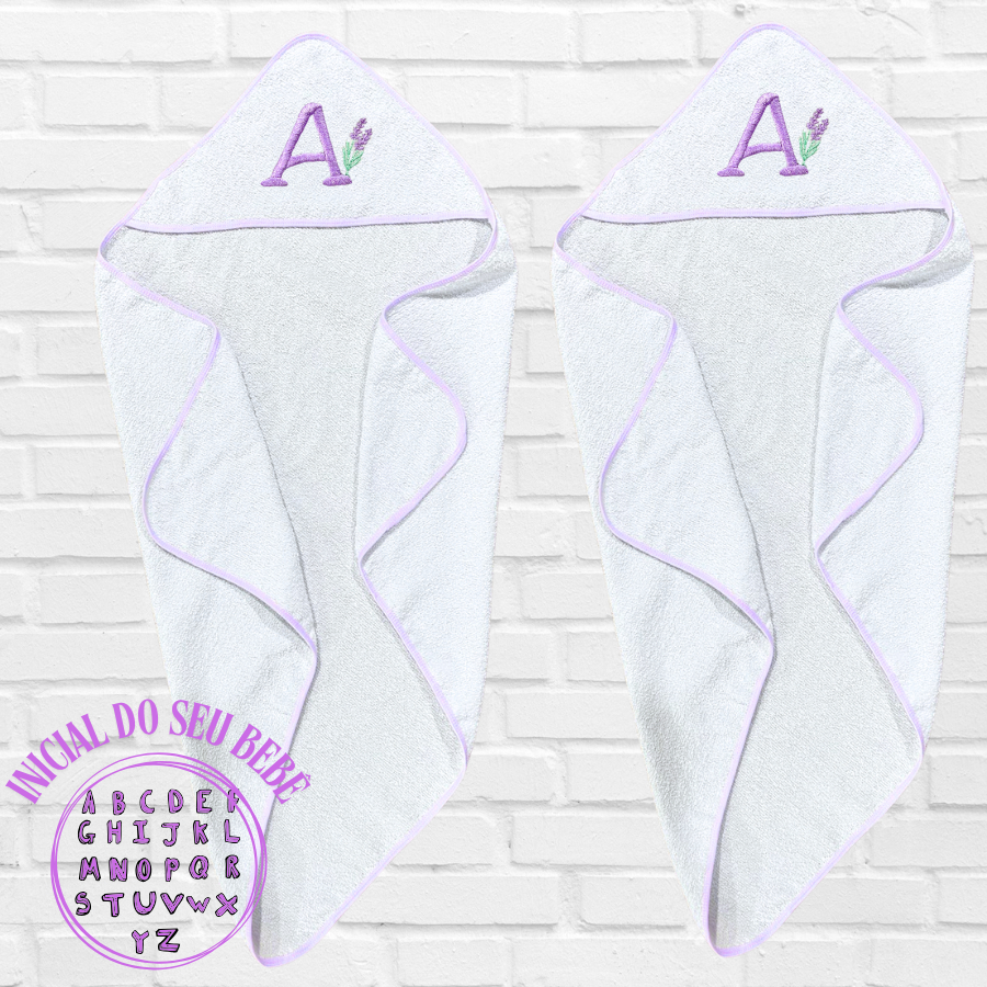 Kit 2 Toalha De Banho Personalizada Inicial Nome Do Bebe Capuz Menino Menina Bordado Alta Absorção
