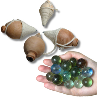 Kit 40 Bolinhas De Gude Vidro burquinha fubeca colorida com 4 Piões carrapeta De Madeira em Oferta na Shopee