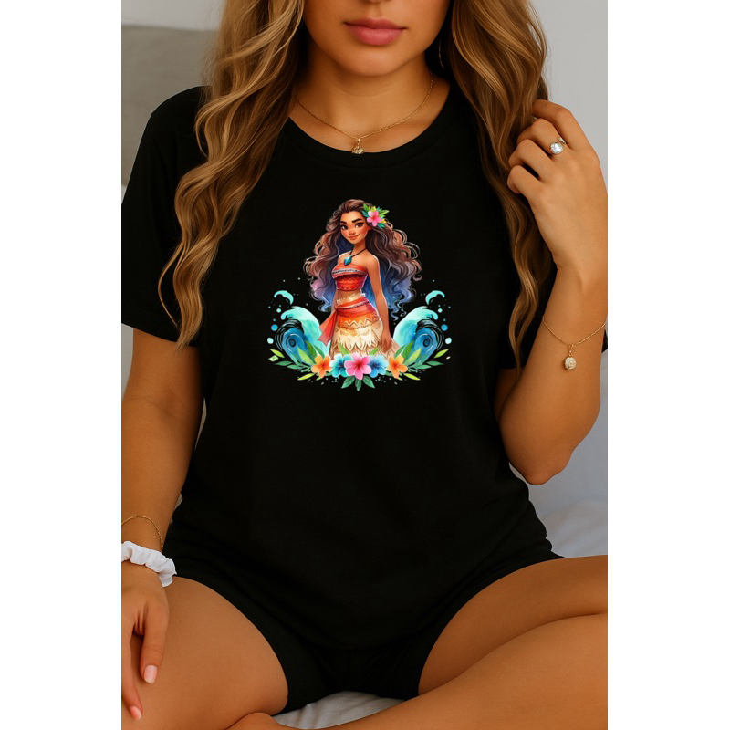 Blusa Feminina Moana Princesa da Ilha Algodão Confortável Estilosa Estampa Desenho Filme
