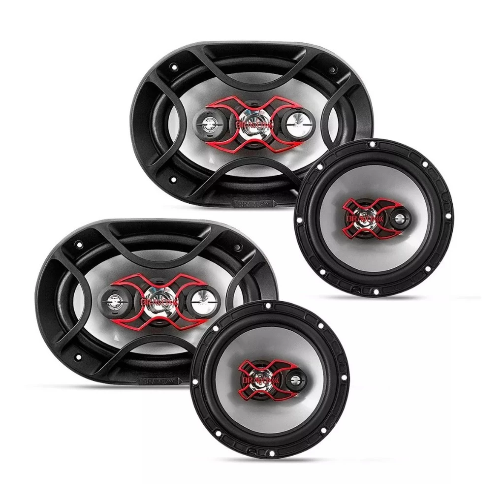 Alto Falante Bravox Kit Facil 6 + Triaxial Quadriaxial 6x9 Cor Preto