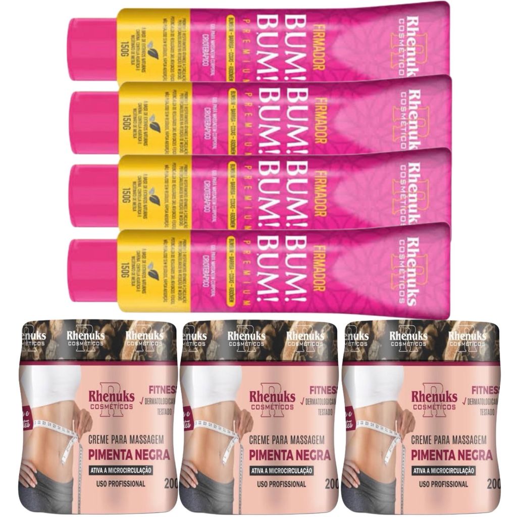 3und Gel Redutor De Medidas Pimenta Negra 200g + 4und Gel Firmador De Bumbum/ Barriga/ Coxas 150g