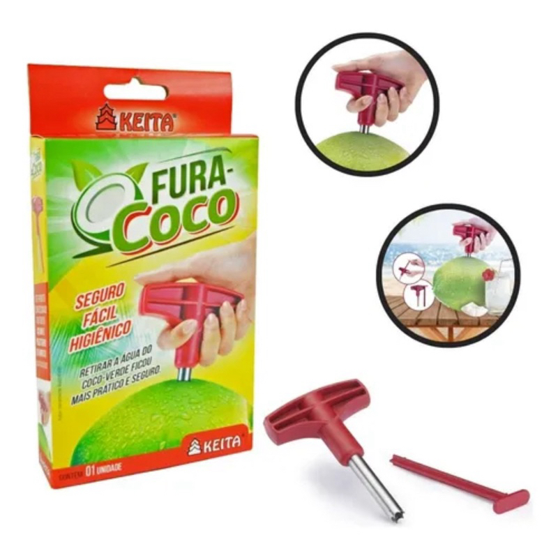Fura Coco Furador Abridor Perfurador Casa Bebida Bar Praia