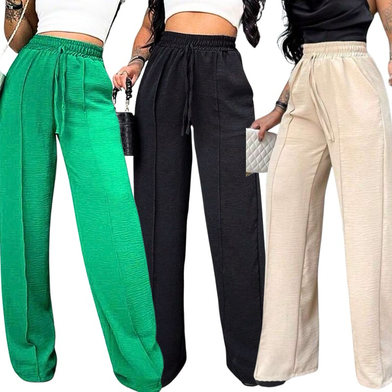 Calça Alfaiataria Feminina Pantalona Wide Leg Tecido Duna Cintura Alta Perna Larga Leve Confortável em Oferta na Shopee