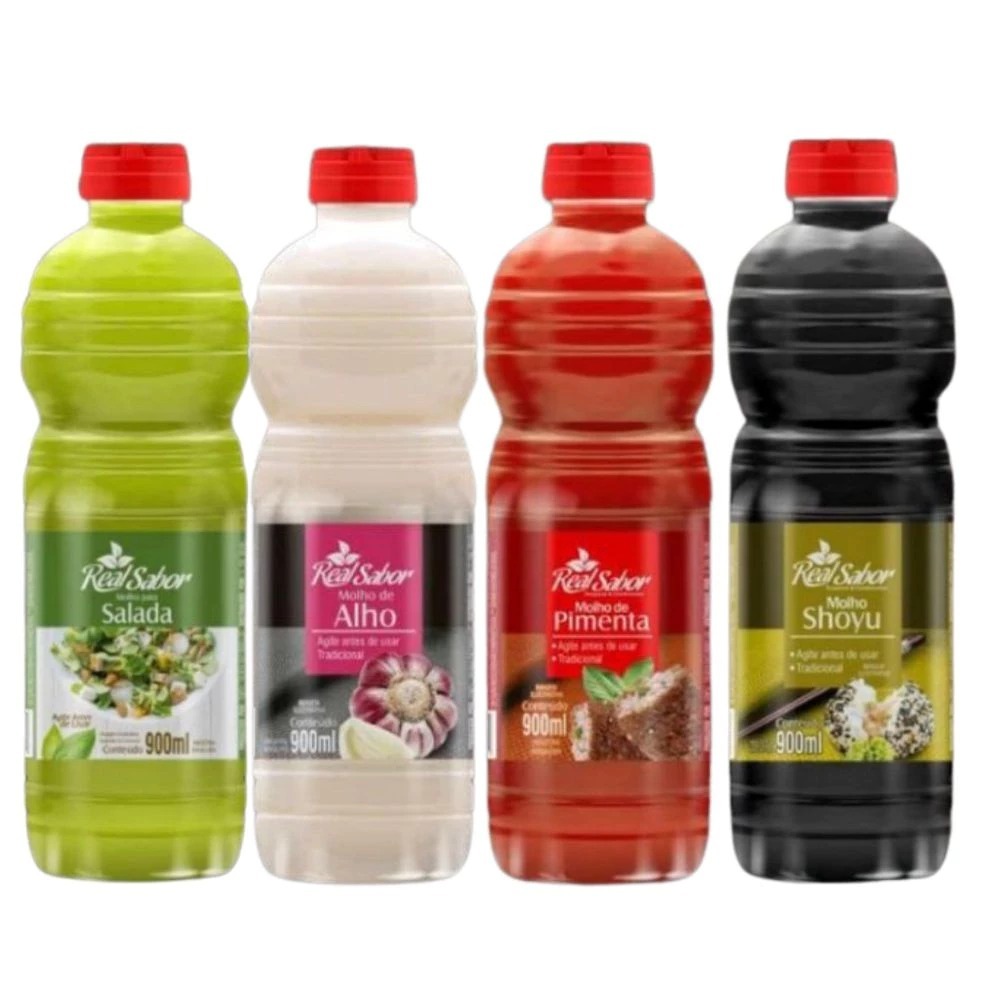 kit 4 Molho De 900ml Cada Salada, Alho, Pimenta E Shoyu