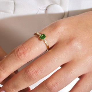Anel Solitário Pedra Verde Zircônias Regulável Ouro 18k Ou Prata 925 em Oferta na Shopee