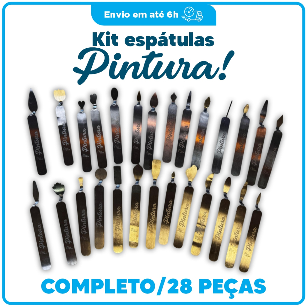Kit Espátulas Pintura Artistica completo 28 modelos Kit Espátulas Decorativas Inox Kit Espátulas para Bolo