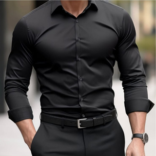 Camisa Social Masculina Manga Longa Slim Fit Casual Lisa em Oferta na Shopee