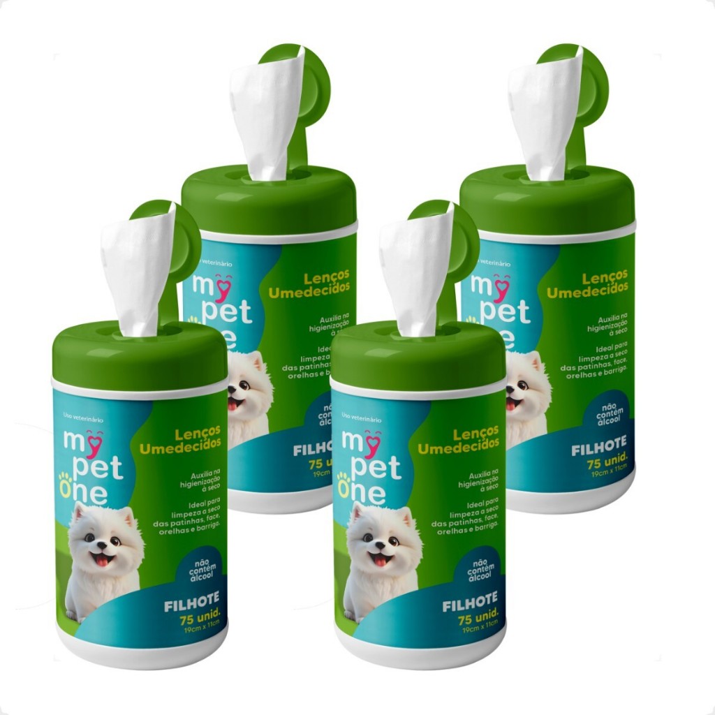 Kit 4 Lenço Umedecido Filhotes Mypetone - 75 Unidades