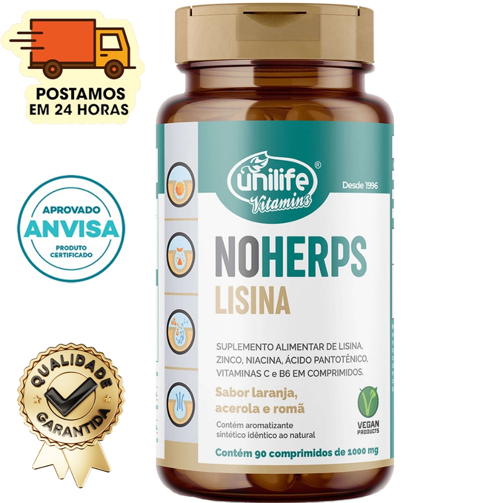 Noherps Lisina - 90 Comprimidos 1000mg - Unilife em Oferta na Shopee