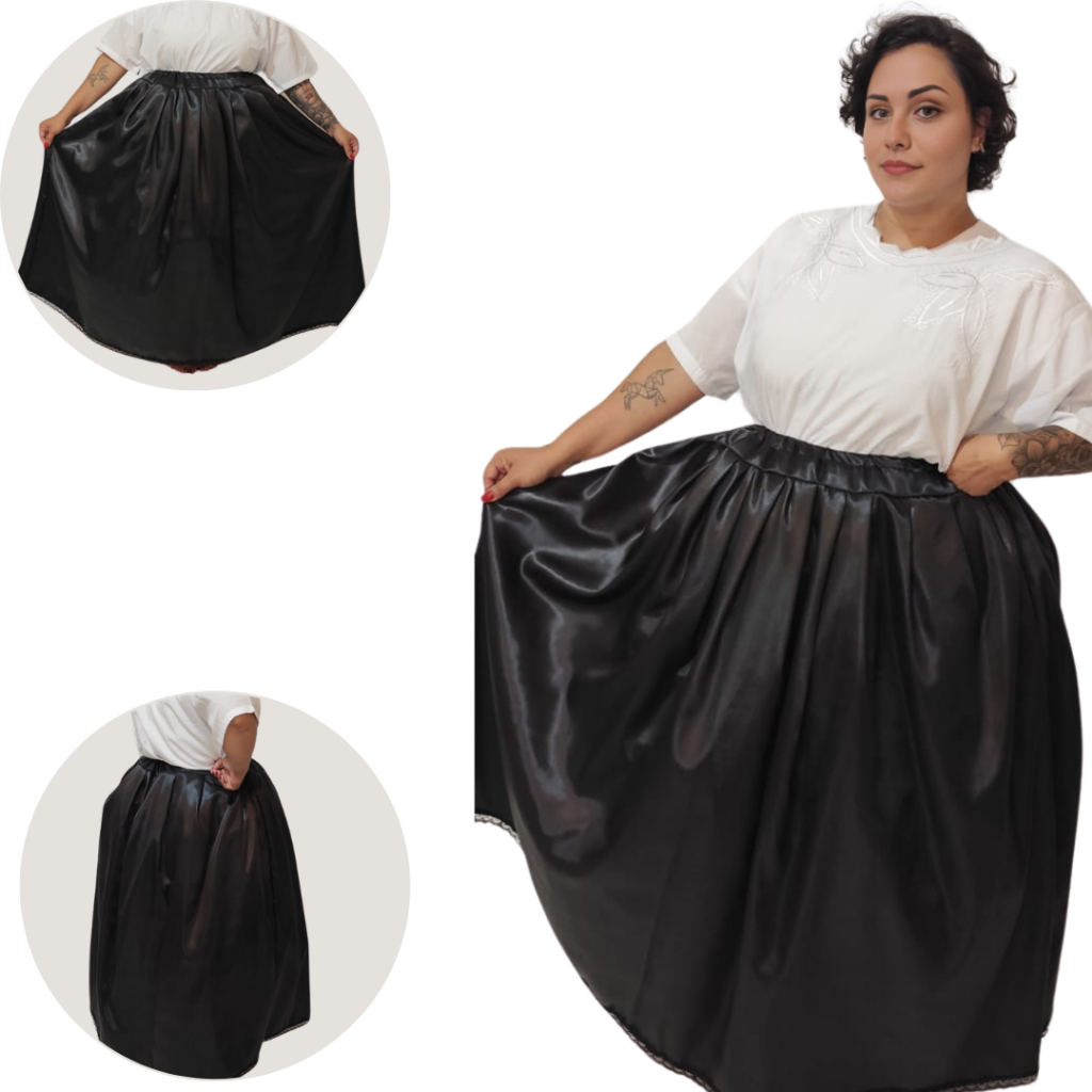 Saia Preta Umbanda e Candomblé Pomba Gira Cetim Com Renda Luxo Premium 3.00M de Roda 95Cm de Altura em Oferta na Shopee