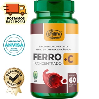 Ferro Quelato + Vitamina C - 60 Cápsulas 500mg - Unilife Vitamins em Oferta na Shopee