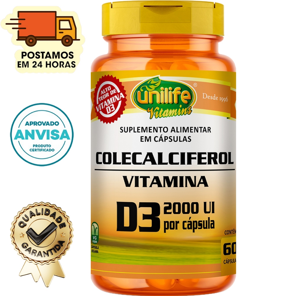 Vitamina D3 2000ui ( Colecalciferol ) 60 Cápsulas - Unilife