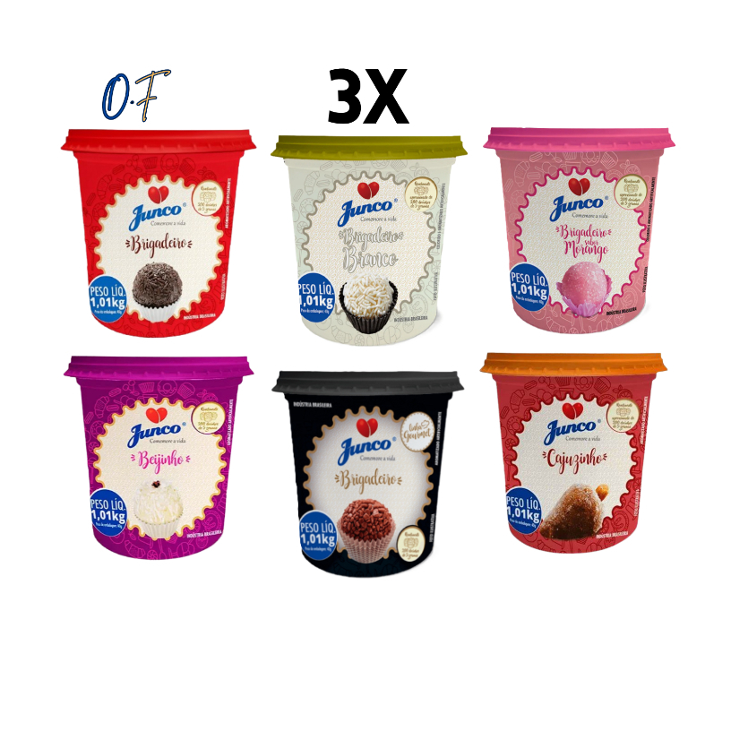 Kit C/3 Potes Brigadeiro Pronto Festa 1,01kg Junco