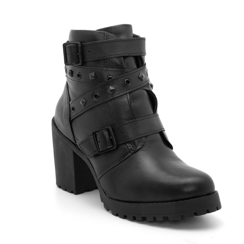 Bota Coturno Feminina Couro LegitimoTraturado Fivela ( 2 ) Preto,  a mais vendida