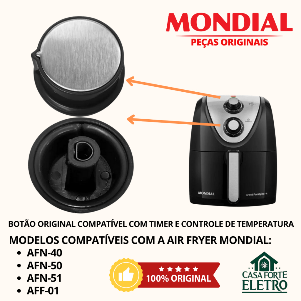 1 ou 2 Botões Originais timer knob fritadeira elétrica Air fryer Mondial Afn-40/Afn-50-bi/51 Preto