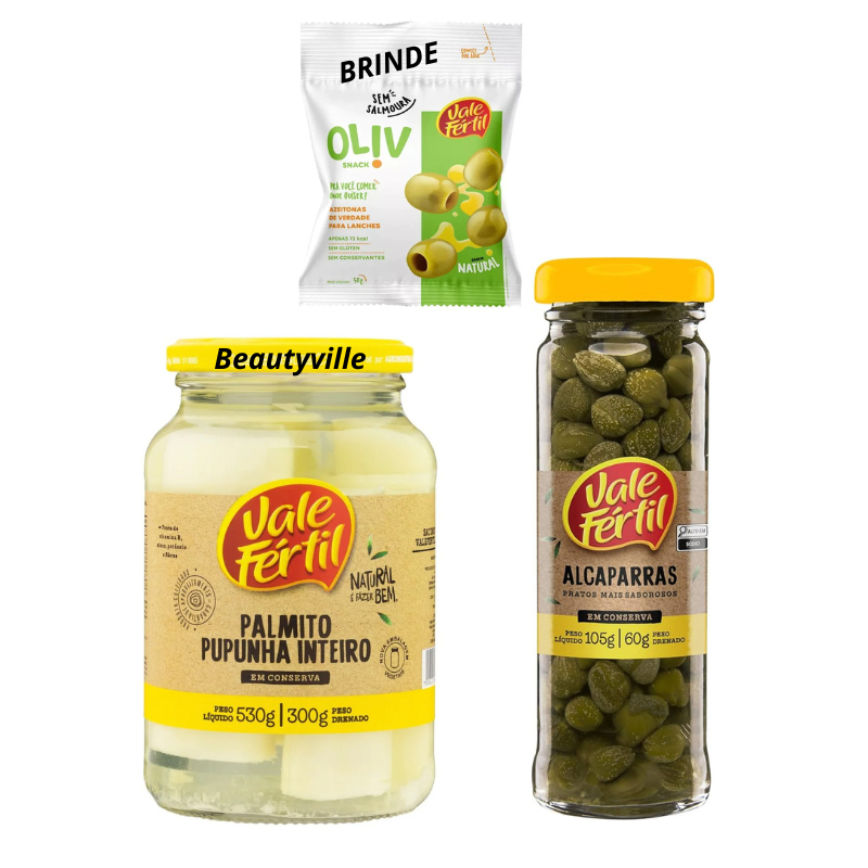 Alcaparras Em Conserva Vidro 60g Vale Fértil + Palmito Pupunha Em Conserva Inteiro 300g ValeFertil