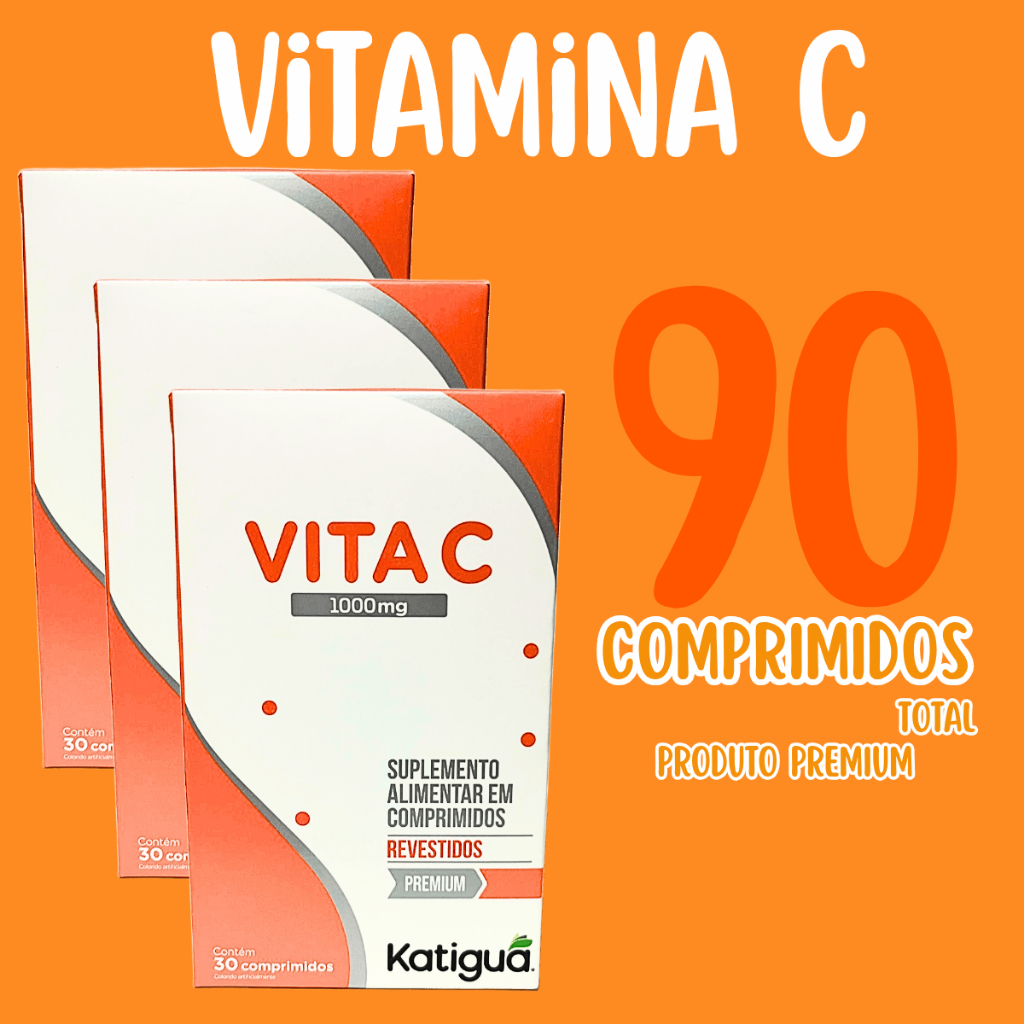 Kit com 3 Vitamina C 1000mg Katiguá 30 Comprimidos Revestidos | Imunidade e Antioxidante