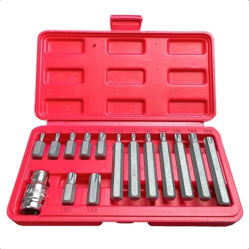 Jogo Bits Ribe Torx T20 a T55 com Adaptador – Maleta Chave Soquete Manual Parafusadeira