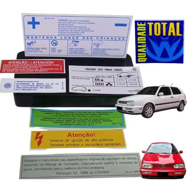 KIT ADESIVOS GOLF MK3 GL, GLX, GTI MEXICANO / SELOS DO COFRE CAPO, FRENTE, VÃO DE PORTA E PARA-BRISA