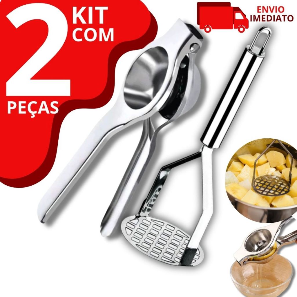 Kit 2 Peças Amassador de Batatas Espremedor de Limão em Aço Inox em Oferta na Shopee
