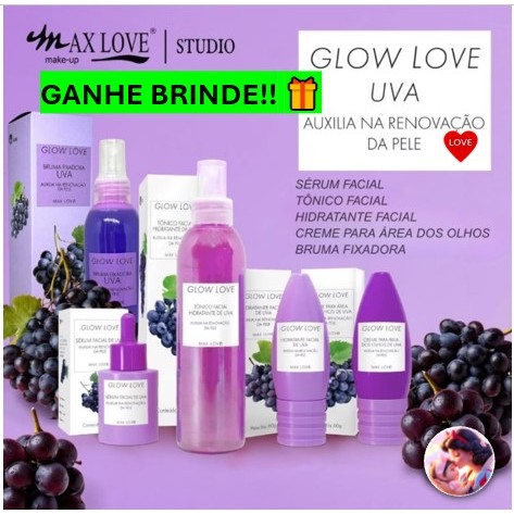 KIT COMPLETO SKINCARE BOX 5 ITENS GLOW LOVE UVA COMBO MAX LOVE LANÇAMENTO