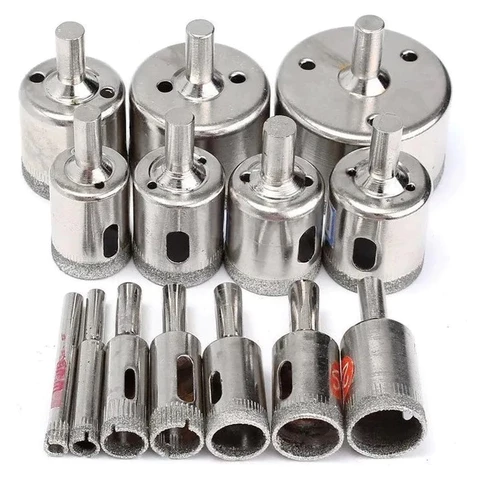 Jogo 15/20 Brocas Diamantadas Serra Copo furar Vidro Granito Ceramica 3 a 50 mm kit ferramentas