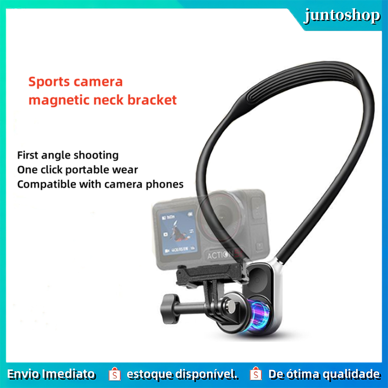 Suporte Magnético para Pescoço - Monte para Câmeras GoPro, Insta360, DJI, e Fixador Vertical para iPhone/Android
