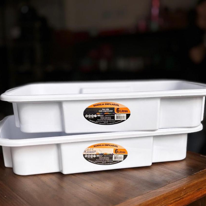 Kit 10 Bandejas Plástico 6 Litros Empilhável Para Armazenar Carnes Salgados Alimentos Cozinha em Oferta na Shopee