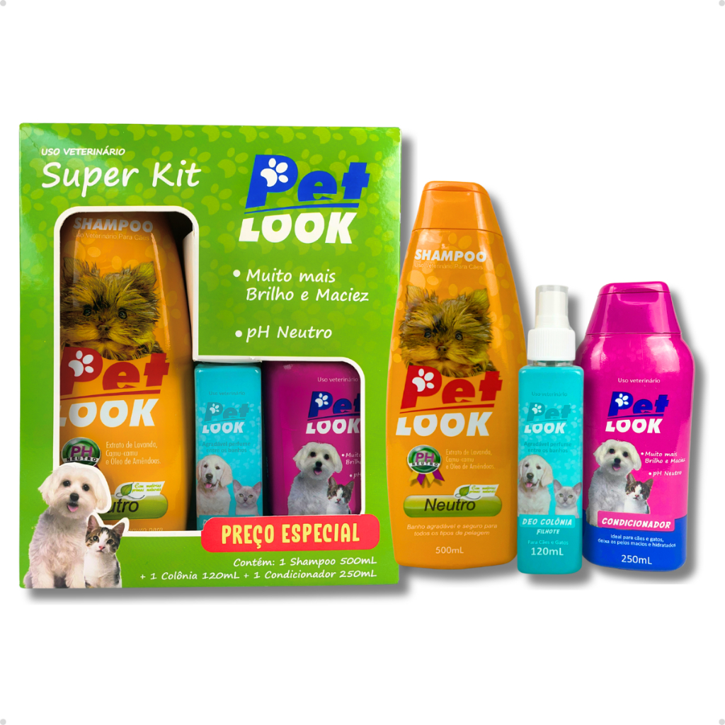 Super Kit Banho Pet Shop Shampoo + Perfume + Condicionador Para Cachorro e Gato - Pet Look