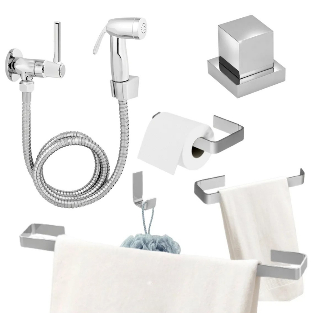 Kit Acessórios para Banheiro Cromado + Ducha Higiênico + Acabamento Metal 1/2 3/4 Padrão D...