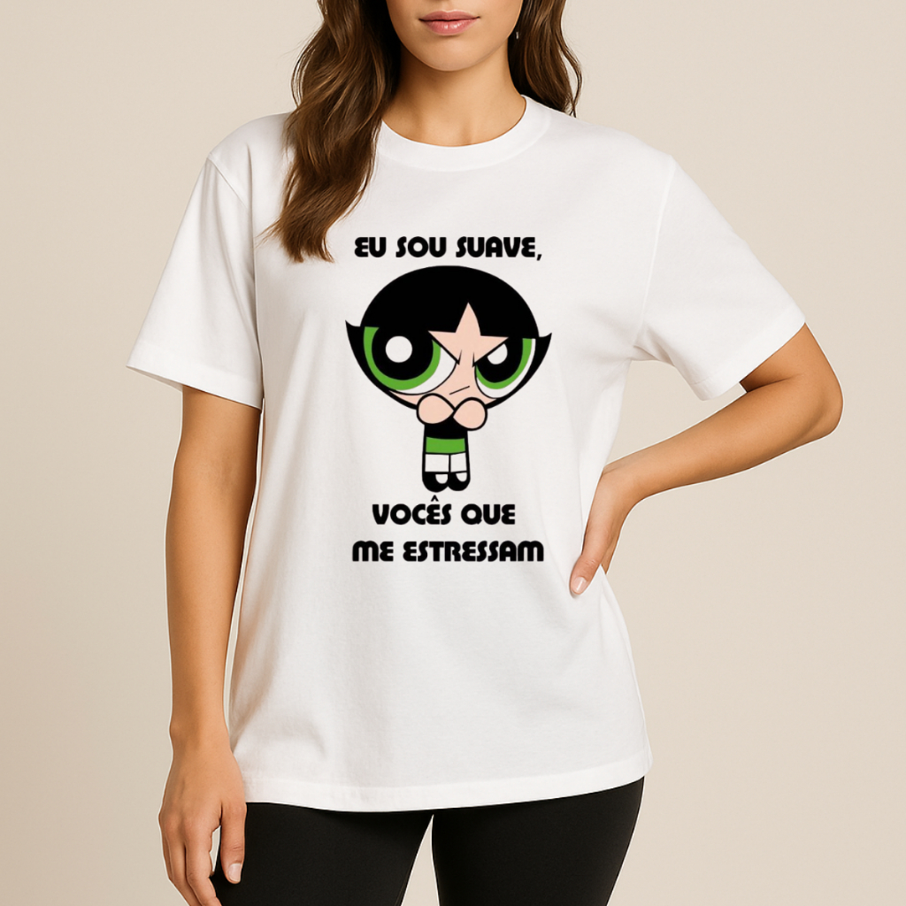 Camiseta Feminina Oversized Docinho Estressada Super Poderosas