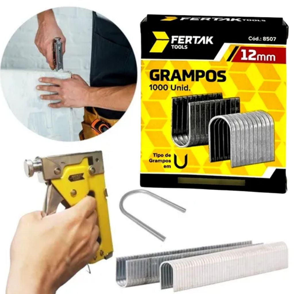 Grampo Grampeador Tapeceiro Pregar Madeira Estofados Bancos Tipo U 12mm Fertak