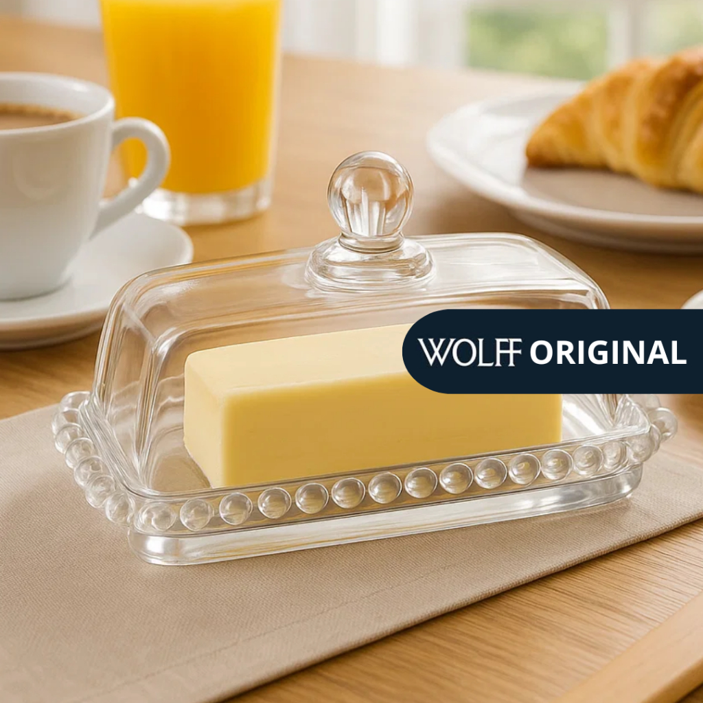 Manteigueira Porta Manteiga Grande 17cm de Cristal Pearl Bolinhas Transparente - Wolff Ori...