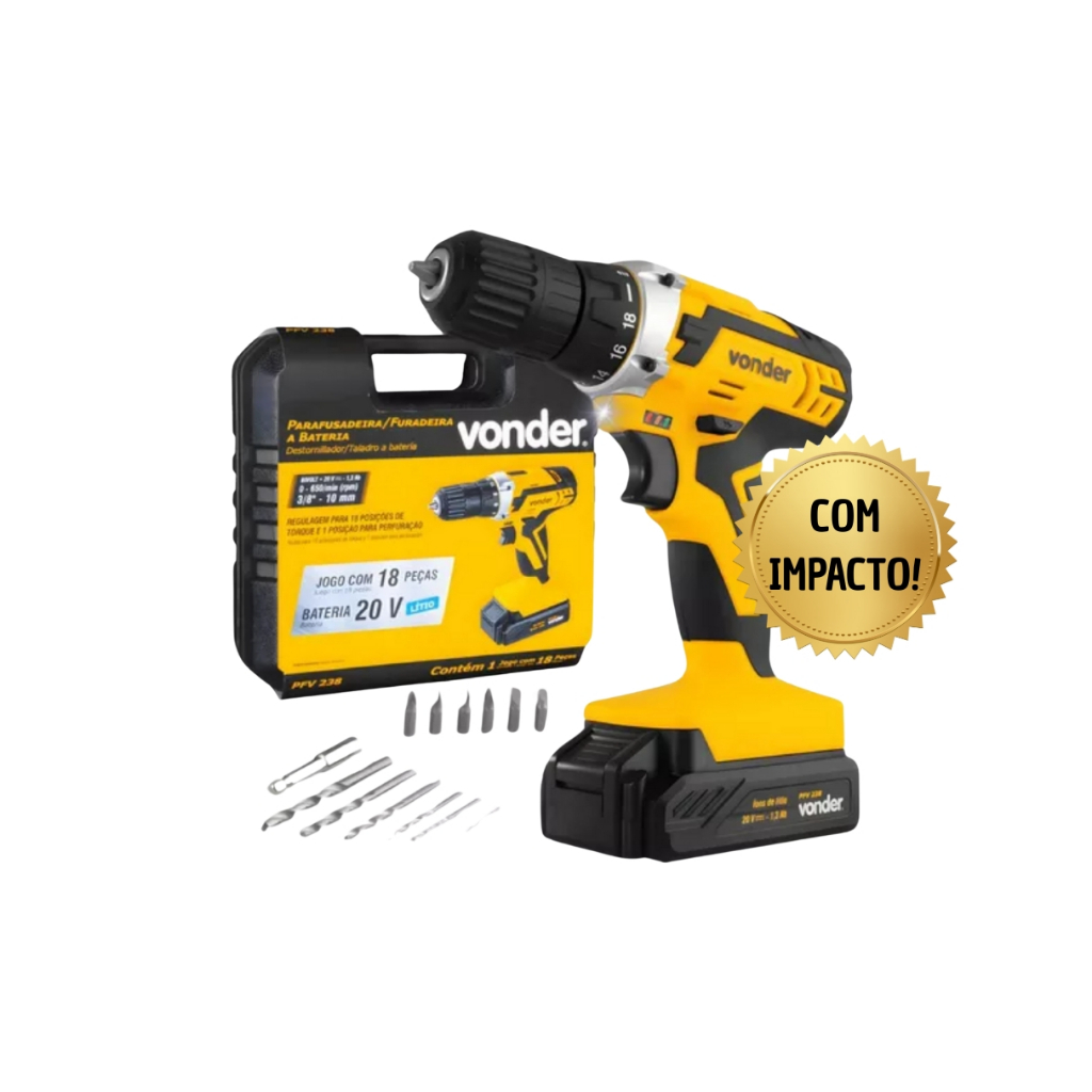 Parafusadeira / Furadeira 20v Bivolt PFV 238i COM IMPACTO Vonder em Oferta na Shopee