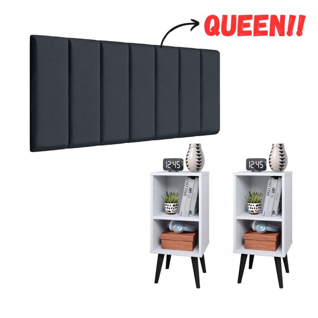 Conjunto 2 Mesa De Cabeceira E Cabeceira Queen Modulada Cama Queen kit quarto Cor Branca