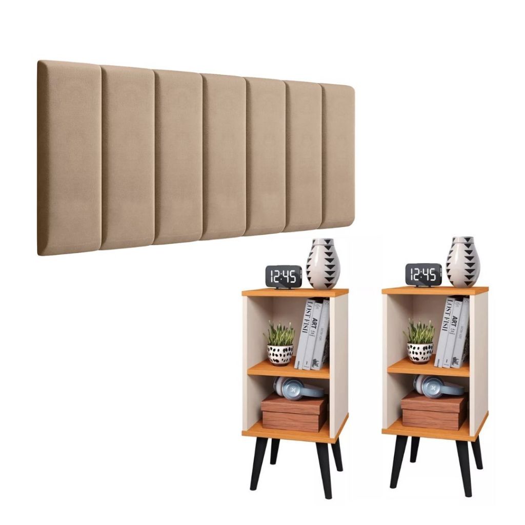 Conjunto 2 Mesa De Cabeceira E Cabeceira Modulada Cama Casal Elegante Cantinho De Cama