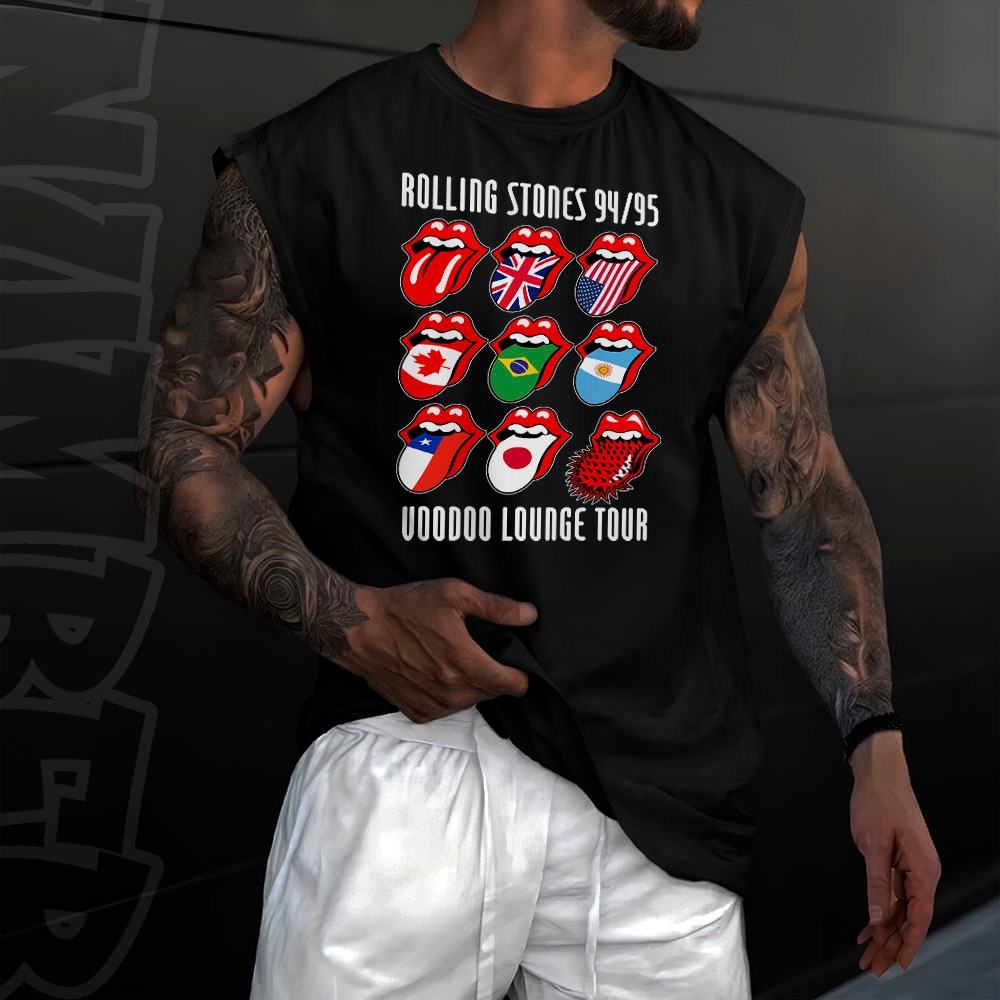 Camiseta regata machao oversized masculino banda de rock rolling stones tour 94 95 streetwear  algodao unissex Longline