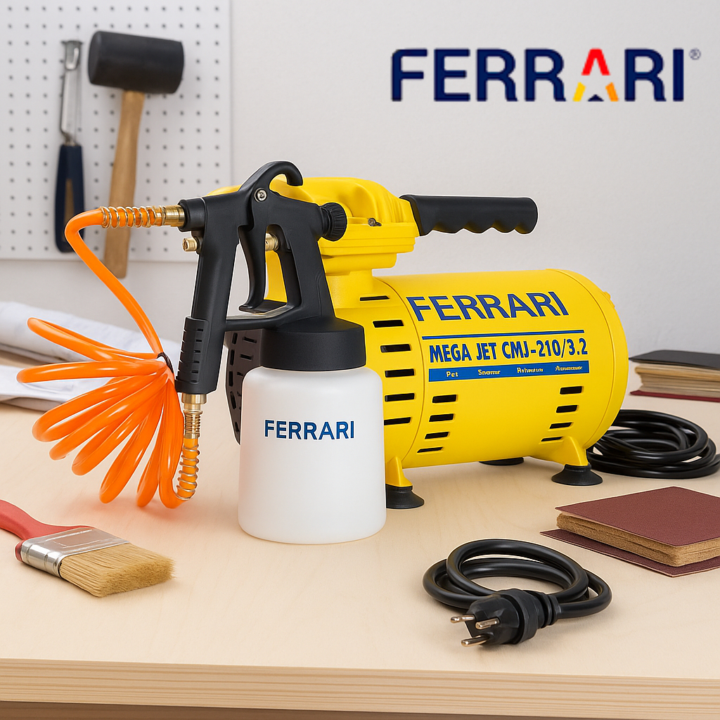 Compressor De Ar Direto Mega Jet CMJ-210 Bivolt Ideal Para Pintura e Pulverização Leve - Ferrari