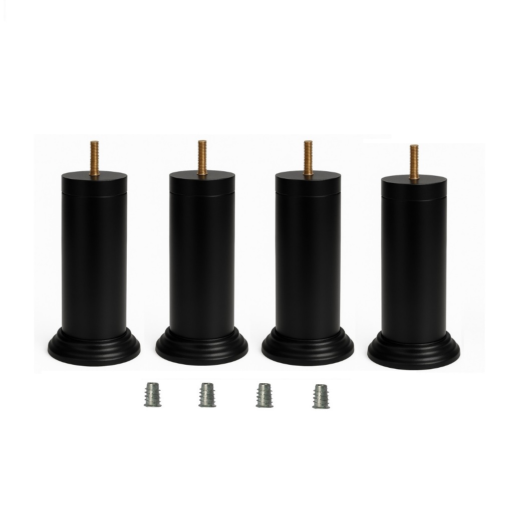 Kit 4 Pés Cama Box Ou Baú Casal Plástico Resistente 13cm Altura Varian Preto C/ Buchas Para Fixação