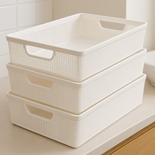 Kit 3 Cestos Organizadores Grande Empilhável de Plástico 5,2 Litros Cozinha Banheiro em Oferta na Shopee